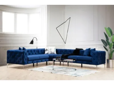 Rohová sedacia súprava / Rohová pohovka Como Left - Navy Blue