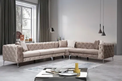 Rohová sedacia súprava / Rohová pohovka Como Corner Right - Beige