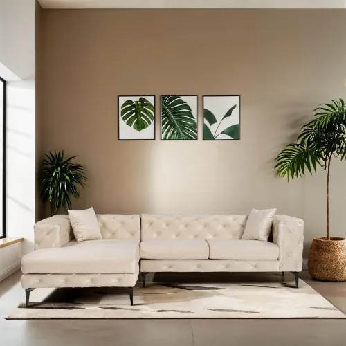 Rohová sedacia súprava / Rohová pohovka Como Eco Left - Beige, Black