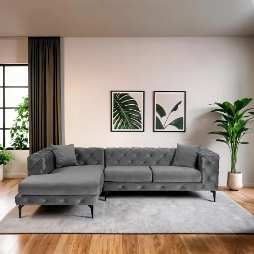 Rohová sedacia súprava / Rohová pohovka Como Eco Left - Anthracite, Black