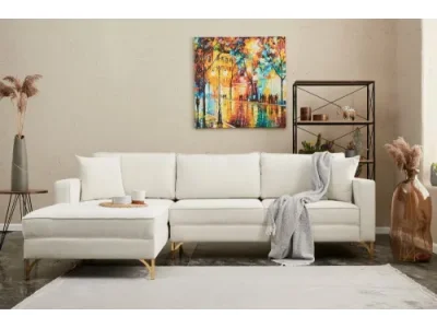 Rohová sedacia súprava / Rohová pohovka Berlin Left - Cream, Gold