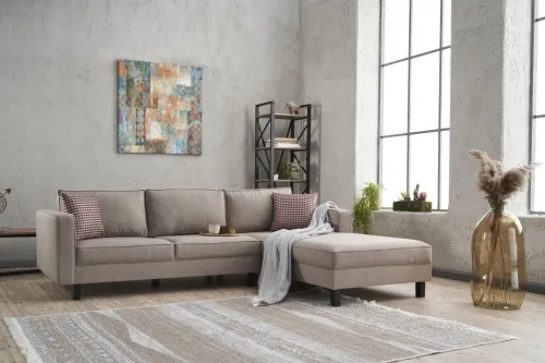 Rohová sedacia súprava / Rohová pohovka Kale Linen Right - Cream