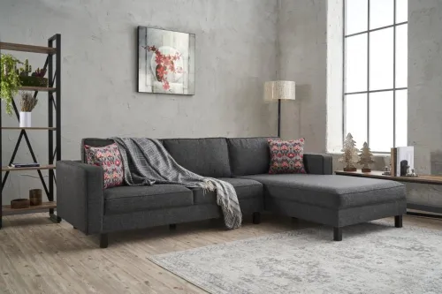 Rohová sedacia súprava / Rohová pohovka Kale Linen Right - Anthracite