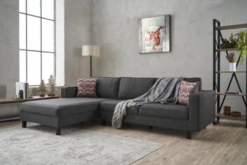 Rohová sedacia súprava / Rohová pohovka Kale Linen Left - Anthracite