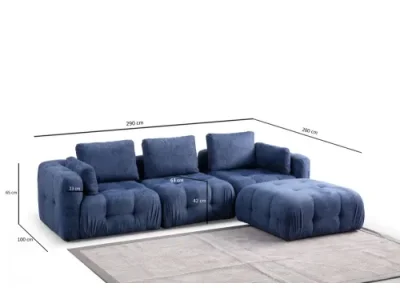 Detail produktu Rohová sedacia súprava / Rohová pohovka Amaris 3 Seater With Pouffe - Navy Blue