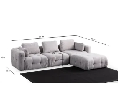 Detail produktu Rohová sedacia súprava / Rohová pohovka Amaris 3 Seater With Pouffe - Light Grey