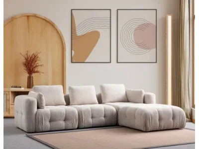 Rohová sedacia súprava / Rohová pohovka Amaris 3 Seater With Pouffe - Beige