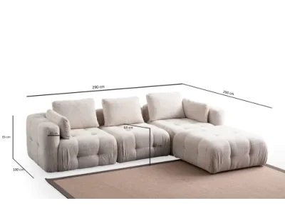 Detail produktu Rohová sedacia súprava / Rohová pohovka Amaris 3 Seater With Pouffe - Beige