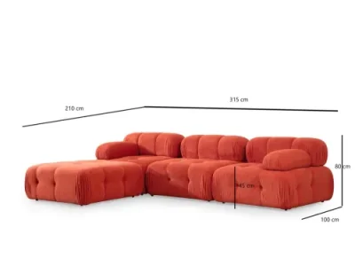 Detail produktu Rohová sedacia súprava / Rohová pohovka Doblo 3 Seater with Pouffe ( L1-O1-1R-Pouffe) - Red