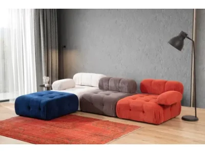 Detail produktu Rohová sedacia súprava / Rohová pohovka Doblo 3 Seater with Pouffe ( L1-O1-1R-Pouffe) - Multicolor