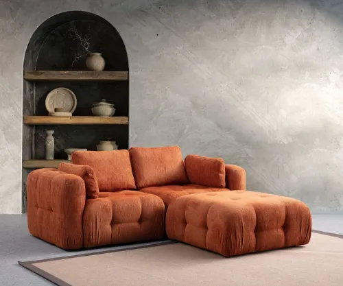 Rohová sedacia súprava / Rohová pohovka Amaris 2 Seater With Pouffe - Orange