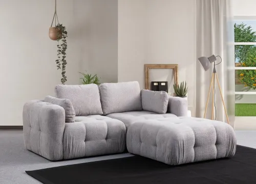 Rohová sedacia súprava / Rohová pohovka Amaris 2 Seater With Pouffe - Light Grey