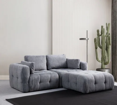 Rohová sedacia súprava / Rohová pohovka Amaris 2 Seater With Pouffe - Grey
