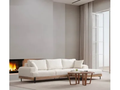 Rohová sedacia súprava / Rohová pohovka Eti Oak Right - White