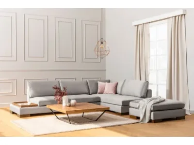 Rohová sedacia súprava / Rohová pohovka Tulip Corner Right With Pouf - Light Grey