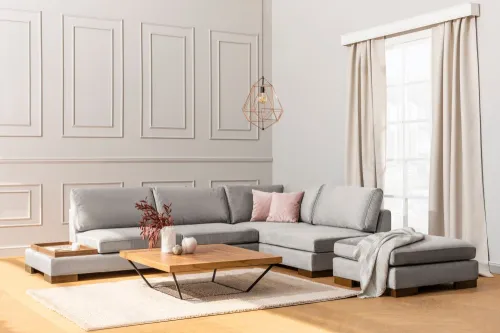 Rohová sedacia súprava / Rohová pohovka Tulip Corner Right With Pouf - Light Grey