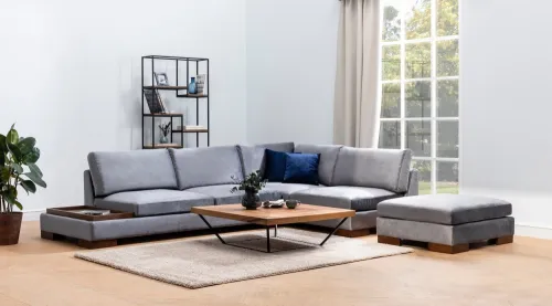 Rohová sedacia súprava / Rohová pohovka Tulip Corner Right With Pouf - Dark Grey