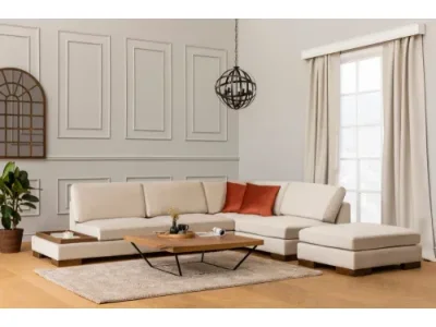 Rohová sedacia súprava / Rohová pohovka Tulip Corner Right With Pouf - Beige