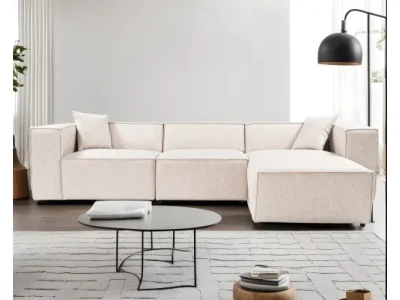 Rohová sedacia súprava / Rohová pohovka Lora (L1-O1-1R-POUFFE ) - Light Brown