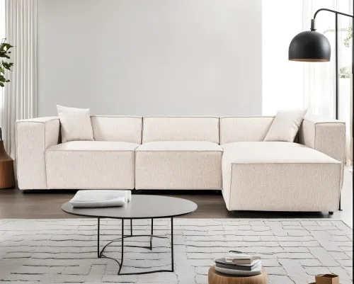 Rohová sedacia súprava / Rohová pohovka Lora (L1-O1-1R-POUFFE ) - Light Brown