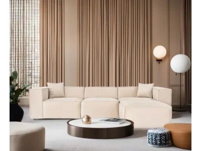 Rohová sedacia súprava / Rohová pohovka Lora (L1-O1-1R-POUFFE ) - Cream