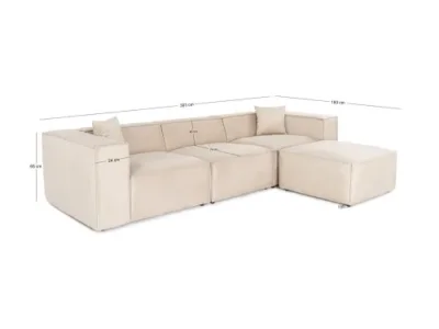 Detail produktu Rohová sedacia súprava / Rohová pohovka Lora (L1-O1-1R-POUFFE ) - Cream