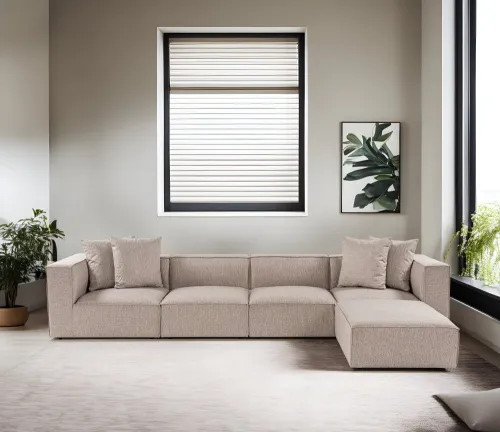 Rohová sedacia súprava / Rohová pohovka Sora (L1-O1-O1-1R-POUFFE ) - Sand Beige