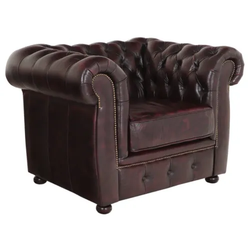 Pohovka jednomiestna Chesterfield Liverpool z pravej hovädzej kože New Red