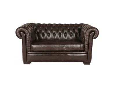 Pohovka dvojmiestna Chesterfield Tiffy z pravej hovädzej kože Brown