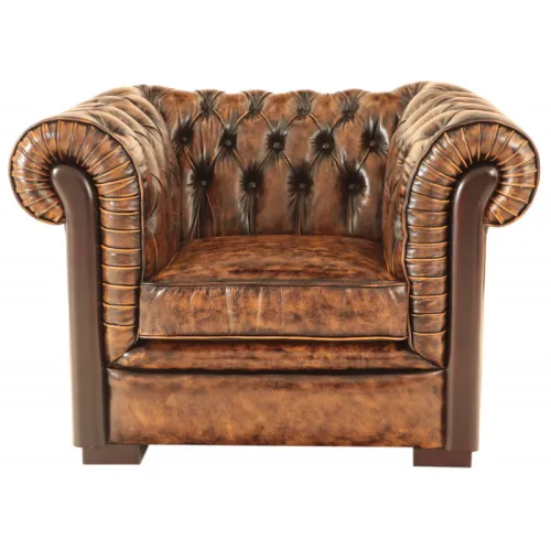 Pohovka jednomiestna Chesterfield Tiffy z pravej hovädzej kože Whisky