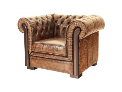 Detail produktu Pohovka jednomiestna Chesterfield Tiffy z pravej hovädzej kože Whisky