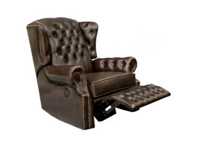 Elektrické polohovacie kreslo Chesterfield Stunning z pravej hovädzej kože Brown