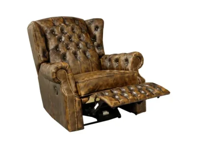 Elektrické polohovacie kreslo Chesterfield Stunning z pravej hovädzej kože Whisky