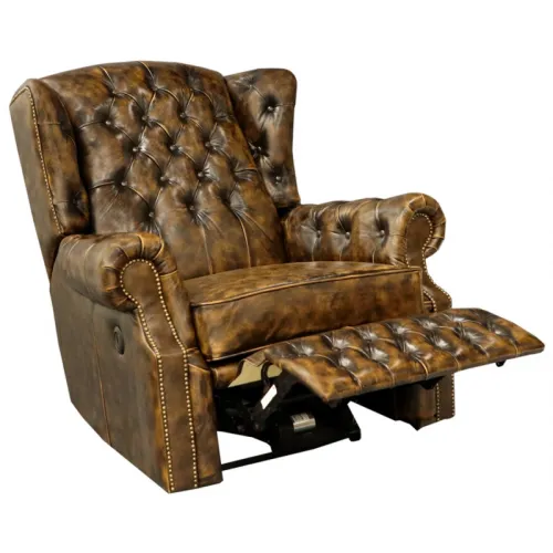 Elektrické polohovacie kreslo Chesterfield Stunning z pravej hovädzej kože Whisky