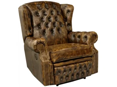 Detail produktu Elektrické polohovacie kreslo Chesterfield Stunning z pravej hovädzej kože Whisky