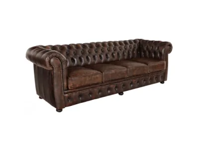 Detail produktu Pohovka štvormiestna Chesterfield Liverpool z pravej hovädzej kože Whisky