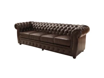 Detail produktu Pohovka štvormiestna Chesterfield Liverpool z pravej hovädzej kože Brown
