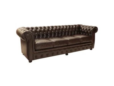 Detail produktu Pohovka štvormiestna Chesterfield Liverpool z pravej hovädzej kože Brown