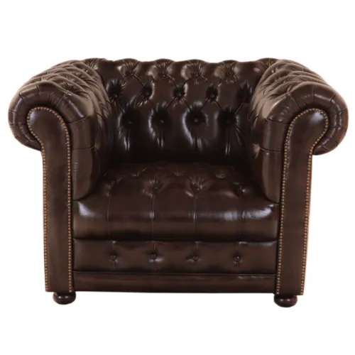 Pohovka jednomiestna Chesterfield Manchester z pravej hovädzej kože Brown