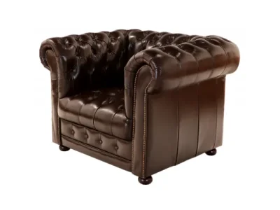 Detail produktu Pohovka jednomiestna Chesterfield Manchester z pravej hovädzej kože Brown