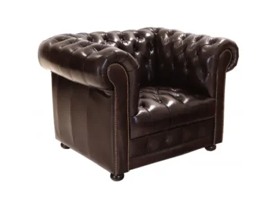 Detail produktu Pohovka jednomiestna Chesterfield Manchester z pravej hovädzej kože Brown