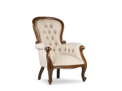 Estila Koloniálne Grandfather kreslo M-VINTAGE z masívu s béžovým čalúnením 107cm