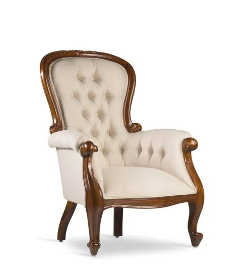 Estila Koloniálne Grandfather kreslo M-VINTAGE z masívu s béžovým čalúnením 107cm