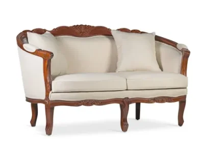 Estila Rustikálna dvojsedačka M-VINTAGE z masívneho dreva s béžovým poťahom 160cm