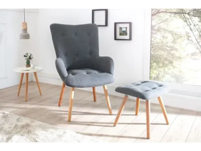 Estila Škandinávske štýlové sivé kreslo Scandinavia s vysokým operadlom a hnedými drevenými nožičkami 100 cm