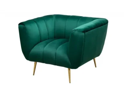 Estila Art-deco zelené zamatové kreslo Vermont so zlatými nožičkami 80cm