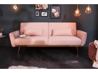 Estila Retro rozkladacia sedačka Balea I v ružovom poťahu s kovovými nohami 208cm