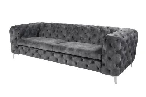 Estila Luxusná chesterfield trojmiestna sedačka Modern Barock v tmavosivej farbe so zamatovým poťahom 240 cm