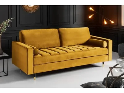 Estila Art-deco zamatová sedačka Nefertiti v horčicovo žltej farbe 225cm