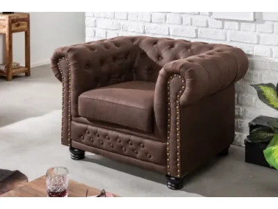 Estila Chesterfield štýlové hnedé kreslo Loungrre s vkusným 105cm